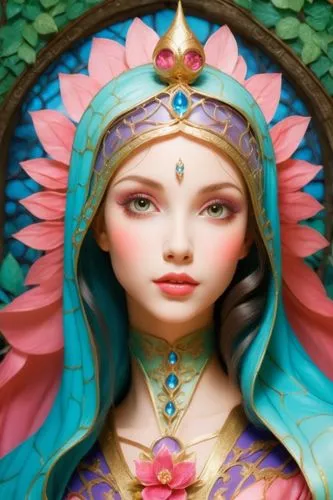 the prophet mary,viveros,decorative figure,baoshun,virgen,melusine,sheherazade,priestess,priestesses,oshun,estess,patroness,oriental princess,cloisonne,majevica,inanna,adornment,girl in a wreath,prome