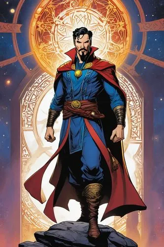 Indian version of Doctor Strange from Marvel Comics.,superman in a red cape is standing on a rock,uatu,agamotto,xanatos,mordru,kryptonian,xamot,Illustration,American Style,American Style 13