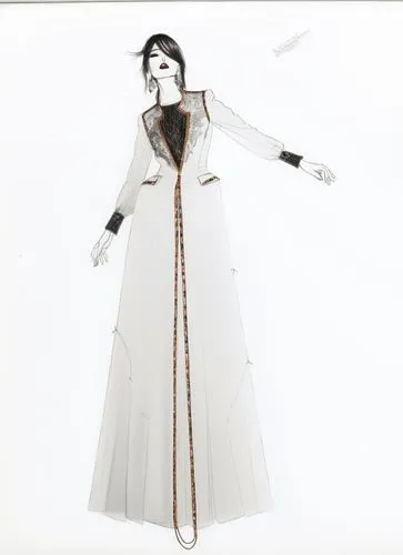 a drawing of a person wearing a white dress and coat,a floor-length dress,poiret,white winter dress,cd cover,anchoress,vionnet,Photography,Fashion Photography,Fashion Photography 09