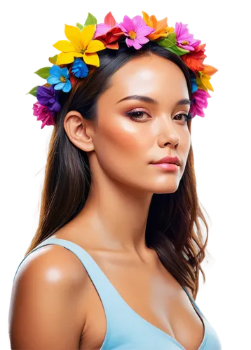 flowers png,derivable,hula,beautiful girl with flowers,marshallese,colorful floral,girl in flowers,luau,flower background,plumeria,flower crown of christ,colorful daisy,floral wreath,isabela,polynesian girl,flowerhead,flower fairy,portrait background,flower garland,frangipani,Photography,Artistic Photography,Artistic Photography 08