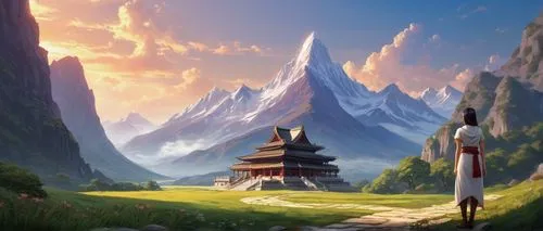 fantasy landscape,mountain scene,landscape background,mountain landscape,mountainous landscape,japan landscape,Conceptual Art,Fantasy,Fantasy 03