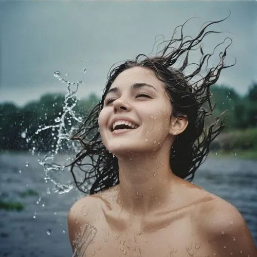 in water,soaked,long hair,young woman,bathing,laughing,Photography,Documentary Photography,Documentary Photography 03