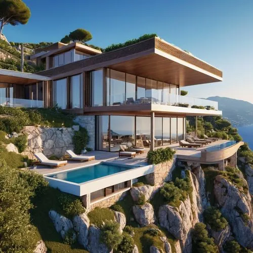 a luxury villa on the mountain top besides the sea ,luxury property,luxury real estate,holiday villa,luxury home,dunes house,modern house,modern architecture,house in the mountains,house in mountains,