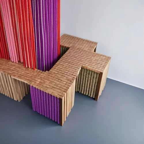 wooden cubes,folding table,patterned wood decoration,wood bench,metamaterial,rietveld,Photography,General,Realistic