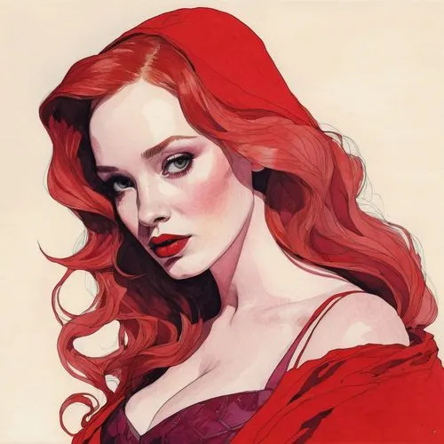 scarlet witch,red-haired,fashion illustration,red head,watercolor pin up,lady in red,shades of red,redhead doll,red ginger,lollo rosso,redheaded,redheads,valentine pin up,red gown,red skin,redhair,rosella,ariel,red hair,valentine day's pin up,Illustration,Paper based,Paper Based 19