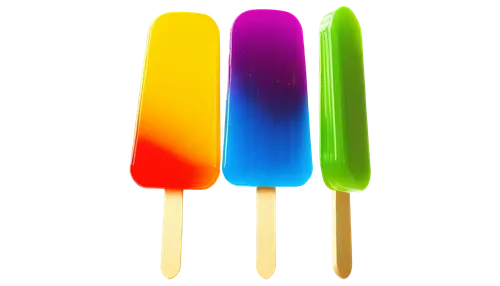 Colorful popsicle, transparent ice, rounded edges, glossy surface, vibrant colors, sweet treats, summer vibes, angled shot, close-up, shallow depth of field, bright lighting, 3/4 composition, soft foc