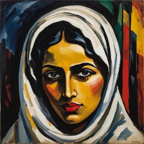 ramabai,girl in cloth,muslim woman,farrokhzad,nakba,ahilyabai,khatoon,headscarf,girl with cloth,the prophet mary,rajavi,derain,kokoschka,rouiba,praying woman,foundress,pechstein,fauvist,portrait of a woman,malalas,Art,Artistic Painting,Artistic Painting 37