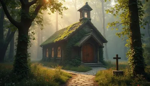 forest chapel,wooden church,little church,house in the forest,witch's house,witch house,summer cottage,sanctuary,chapels,resting place,holy forest,cottage,stave church,holy place,small cabin,valaam,fairy house,little house,lonely house,church painting,Photography,General,Realistic