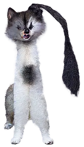 Mad Husky, wolf-like, solo, howling, angry eyes, sharp teeth, fluffy white fur, black nose, standing on hind legs, claws out, ripped clothes, torn pants, fierce expression, dynamic pose, low-angle sho