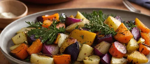 Indulge in a comforting bowl of roasted root vegetables for a cozy fall evening.,grilled vegetables,potatoes with vegetables,rosemary potatoes,vegetable pan,ukrainian dill potatoes,thanksgiving veggie