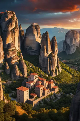 meteora,cappadocia,mountain settlement,mountain village,castelmezzano,yellow mountains,peloponnese,fantasy landscape,athens,provence,greece,kings landing,mountainous landscape,karst landscape,hellenic,turkey tourism,acropolis,cabrales,greek island,elbe sandstone mountains,Photography,General,Sci-Fi