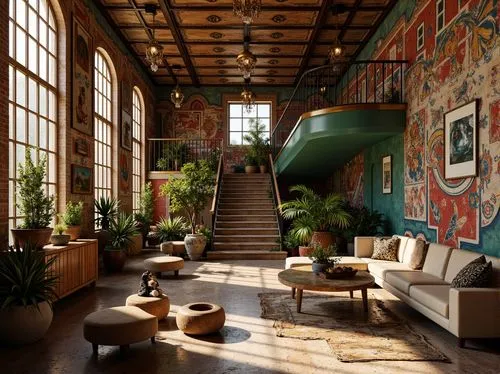 loft,lobby,hotel lobby,foyer,lofts,atriums,hotel hall,amanresorts,casa fuster hotel,midcentury,hallway,interior decor,interior design,wild west hotel,mid century modern,entryway,interiors,breezeway,entrance hall,art deco