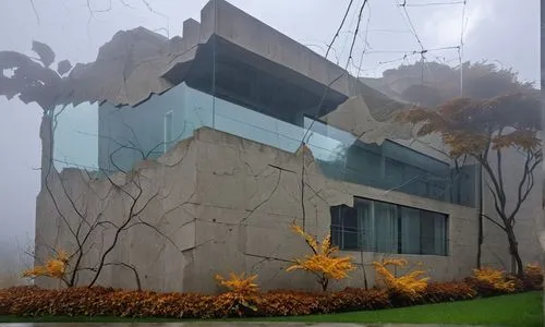 an arty looking building with a lot of windows,glucksman,chandigarh,bhawan,docomomo,corbu,cube house,Photography,General,Realistic