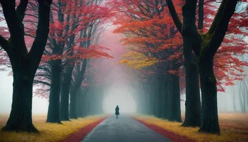 autumn fog,autumn walk,autumn forest,autumn background,girl walking away,foggy forest,the autumn,germany forest,forest road,forest path,forest of dreams,red tree,autumn theme,woman walking,the mystical path,autumn scenery,autumn trees,autumn,in the fall,the path,Photography,Documentary Photography,Documentary Photography 27