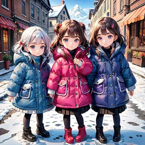 winter clothing,winter clothes,chibi children,kawaii children,winter background,desdiv,Anime,Anime,General