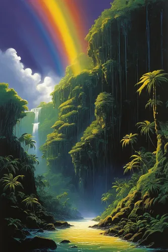 rainbow bridge,rainbow world map,rainbow background,raimbow,rainbow,moonbow,rainbow colors,rainbow clouds,colors rainbow,wasserfall,falls of the cliff,light spectrum,rainbow and stars,fantasy landscape,rainbow color palette,double rainbow,brown waterfall,fantasy picture,spectra,high landscape,Conceptual Art,Sci-Fi,Sci-Fi 08