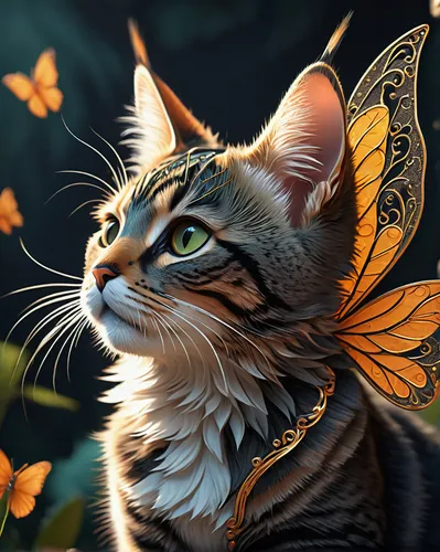 butterfly background,chasing butterflies,felidae,photoshoot butterfly portrait,vanessa (butterfly),butterfly,orange butterfly,toyger,tiger lily,butterfly vector,faerie,cat vector,cupido (butterfly),faery,butterflay,butterfly wings,fauna,fantasy art,butterfly day,tabby cat,Photography,General,Fantasy