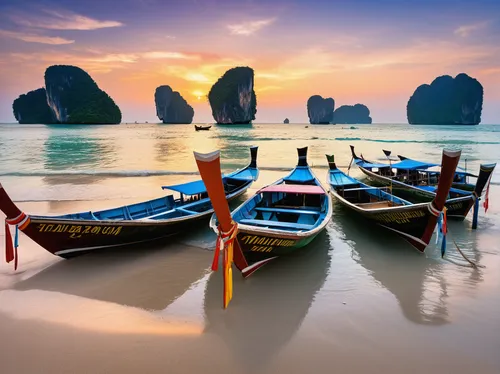 krabi thailand,railay bay,southeast asia,thailand,fishing boats,phuket,phang nga bay,phuket province,thailad,koh phi phi,andaman sea,small boats on sea,klong prao beach,south east asia,beautiful beaches,fishing village,teal blue asia,halong bay,thai,landscape photography,Illustration,Paper based,Paper Based 07