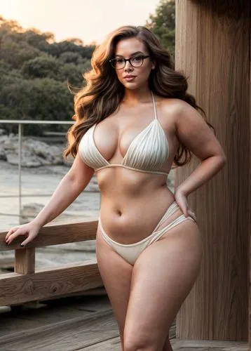  she plus size and no nudes and She is very elegant but she is 
also very bold  and Wonderful sunset, cinematographic style.
a British woman, long hair, beautiful, slim body, exotic,
 glasses, full bo