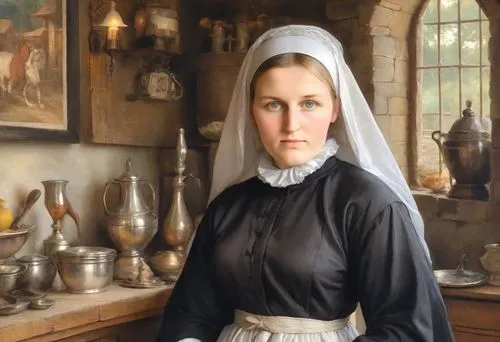 maidservant,clergywoman,schoolmarm,chambermaid,nelisse,perugini,housemother,timoshenko,sendler,nunsense,headmistress,postulant,marilla,portrait of christi,victorian lady,prioress,duchesne,carmelite order,kirtle,mesdag,Digital Art,Impressionism