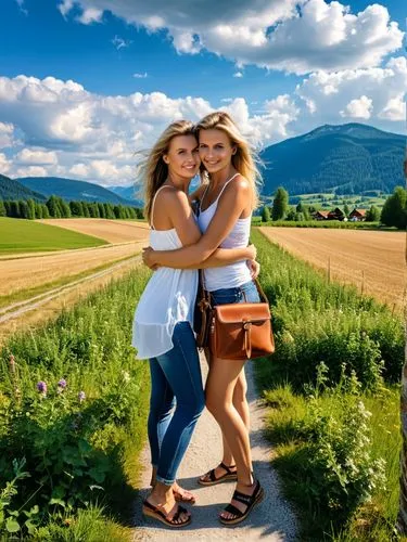 Birgit to Sabina: “Oh please, take me with you on your big journey!”,two women in the countryside taking a selfie,beautiful photo girls,two girls,saylor,countrywomen,slovakia,styria,Photography,Genera