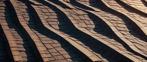 Architectural shingles, dimensional shingles, modern roof, luxurious villa, suburban residential area, afternoon sun, partial shade, detailed wood grain texture, brown and beige color scheme, steep sl