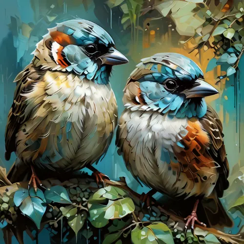 tropical birds,zebra finches,bird painting,bird couple,passerine parrots,mandarin ducks,finches,sparrows,parrot couple,songbirds,wild birds,society finches,birds on a branch,colorful birds,american ro