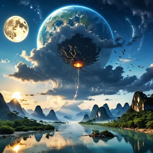 fantasy picture,fantasy landscape,little planet,alien planet,world digital painting,alien world,dream world,fantasy world,fantasy art,terraformed,landscape background,futuristic landscape,earthlike,planetoid,planet earth,mother earth,lunar landscape,planet,dreamscape,planet eart