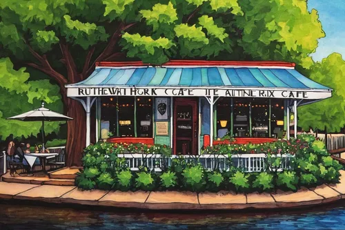 watercolor cafe,bistro,watercolor tea shop,a restaurant,boathouse,wine tavern,paris cafe,the coffee shop,coffee shop,house by the water,tearoom,flower shop,watercolor shops,yolanda's-magnolia,restaurants,new york restaurant,restaurant,coffeehouse,ice cream shop,alpine restaurant,Illustration,Paper based,Paper Based 27