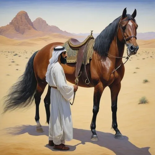 a horse in the desert with arabic man,arabian horse,arabians,arabian horses,thoroughbred arabian,man and horses,horse herder,arabian,masar,emirati,nazari,nasruddin,bedouin,horsemanship,tuareg,quatar,e