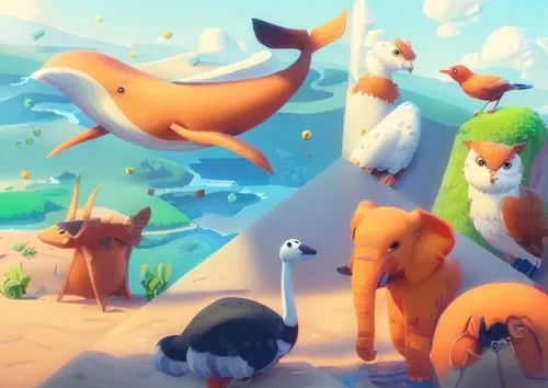 birds of the sea,animal film,whimsical animals,sea-life,sea mammals,bird kingdom,school of fish,animal world,anthropomorphized animals,dolphin background,amphiprion,bird bird kingdom,penguin parade,animal migration,cartoon forest,king penguins,aquarium inhabitants,animal shapes,sea birds,island residents,Common,Common,Cartoon