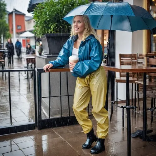 rain pants,rain suit,rain bar,protection from rain,cocktail umbrella,rain protection,raincoat,walking in the rain,weatherproof,raindops,in the rain,sweden,menswear for women,woman in menswear,street fashion,high-visibility clothing,umbrella,immerwurzel,huge umbrellas,rainy weather,Photography,General,Realistic