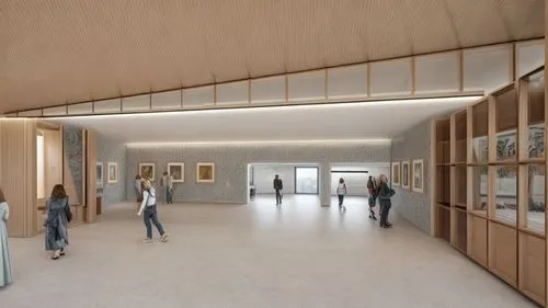 art gallery,school design,daylighting,archidaily,athens art school,hallway space,entrance hall,qasr azraq,gallery,3d rendering,concrete ceiling,hall of nations,ceiling construction,lecture hall,art ga