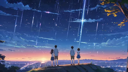 skygazers,tanabata,falling stars,starry sky,stargazing,hanging stars,skywatchers,night stars,stargazers,the night sky,star sky,night sky,star winds,skyers,falling star,the stars,leonids,travelers,fireflies,starbright,Illustration,Japanese style,Japanese Style 03