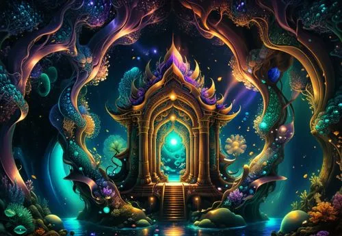 amazing fractal,the doorway to a beautiful wonderland is shown in this painting,legendarium,apophysis,nidularium,fantasy art,fractal environment,fantasia,sanctum,3d fantasy,innervate,fantasy picture,c