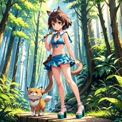 tanuki,miku maekawa,maekawa,yanmei,eevee,suzumiya,forest background,kirara,summer background,taiga,mikuru asahina,ohana,in the forest,kaban,ghibli,makoto,mirai,tsunoda,tera,asahina,Anime,Anime,Realistic