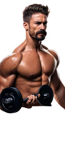 muscular man, athletic body, weightlifting pose, ripped muscles, sweat droplets, intense facial expression, strong jawline, sporty hairstyle, mustache, beard, gym clothes, weight bars, dumbbells, fitn