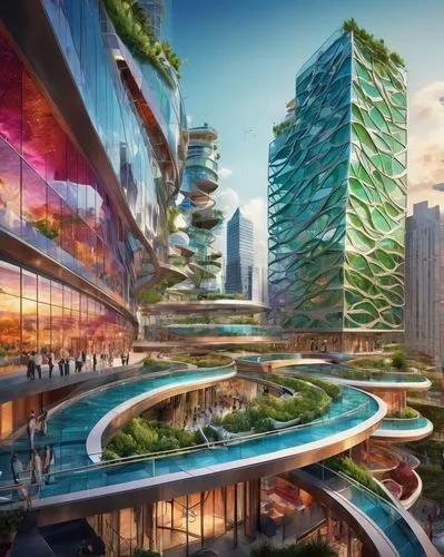 ecotopia,futuristic architecture,guangzhou,chengdu,mvrdv,largest hotel in dubai,bjarke,futuristic landscape,singapore,microdistrict,europan,shanghai,urban design,shenzhen,smart city,arcology,songdo,ecovillages,dubia,barangaroo,Illustration,Realistic Fantasy,Realistic Fantasy 39