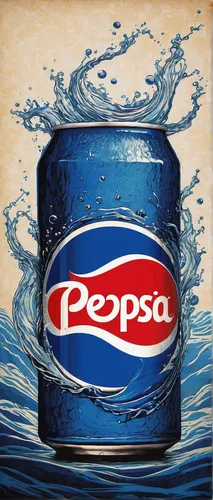 Design a Pepsi logo incorporating elements of water and waves.,modern pop art,cool pop art,spray can,colored pencil background,pop art,pop - art,pop-art,oil painting on canvas,beverage can,cola can,ef