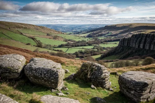 Peak District landscape, strangely shaped rocks in foreground, hills in background,peak district,derbyshire,yorkshire,north yorkshire moors,yorkshire dales,north yorkshire,brecon beacons,three peaks,u