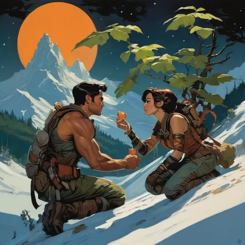 warrior and orc,game illustration,sci fiction illustration,forest workers,shepherd romance,romantic scene,game art,adam and eve,hikers,romance novel,rosa ' amber cover,cg artwork,digital nomads,arm wrestling,pathfinders,honeymoon,book cover,guards of the canyon,heroic fantasy,cover,Conceptual Art,Oil color,Oil Color 04