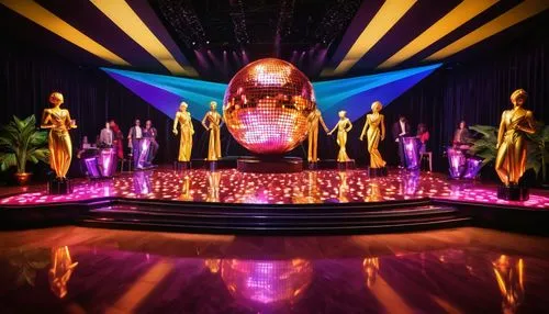 stage design,mirror ball,abhishekam,popmart,waxworks,golden buddha,discotheque,prism ball,3d render,spaceland,ballroom,mirrorball,nightclub,circus stage,hologram,zoetrope,statuettes,lachapelle,holograms,radio city music hall,Illustration,Realistic Fantasy,Realistic Fantasy 38