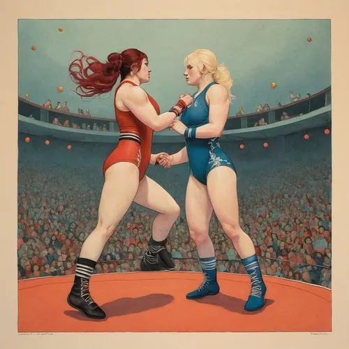 folk wrestling,wrestler,pin-up girls,combat sport,striking combat sports,wrestle,roller derby,mma,wrestlers,retro pin up girls,wrestling,pin up girls,ufc,dispute,boxing gloves,pankration,modern pop art,boxing ring,punch,retro women,Illustration,Realistic Fantasy,Realistic Fantasy 05