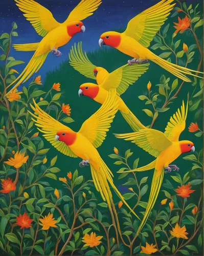 tropical birds,birds in flight,toucans,golden parakeets,flying birds,yellow-green parrots,migratory birds,birds on a branch,birds flying,passerine parrots,birds on branch,group of birds,bird painting,parrots,cuba flamingos,hummingbirds,canaries,swallows,colorful birds,songbirds,Art,Artistic Painting,Artistic Painting 26