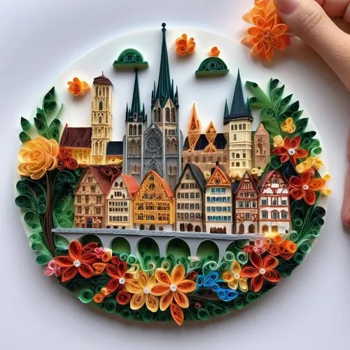 Historic Cologne Germany cityscape, Romanesque cathedral, intricate stone carvings, Gothic spires, vibrant colorful rooftops, half-timbered houses, cobblestone streets, ornate bridges over Rhine river