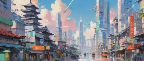 shanghai,taipei,hanoi,shinjuku,kowloon,tokyo,chinatown,china town,chinese clouds,cityscape,colorful city,hong,asakusa,tokyo city,kyoto,osaka,hong kong,honolulu,japan landscape,world digital painting,Conceptual Art,Oil color,Oil Color 10