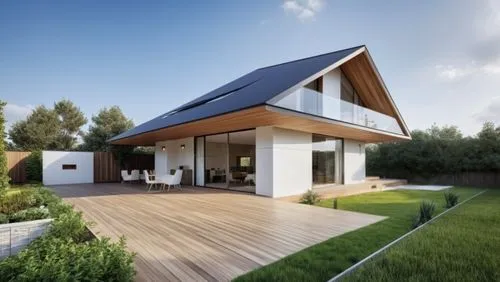 TIMBER DECK,folding roof,eco-construction,smart home,timber house,smart house,modern house,roof landscape,energy efficiency,solar panels,grass roof,wooden house,wooden decking,danish house,cubic house