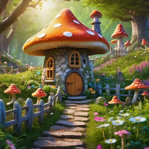 mushroom landscape,fairy house,fairy village,mushroom island,toadstools,toadstool,scandia gnomes,fairy chimney,dandelion hall,fairy forest,fairy door,gnomes,house in the forest,fairy world,little house,club mushroom,gnomes at table,mushrooms,forest mushroom,summer cottage,Photography,General,Fantasy