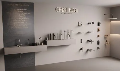 sanitary display wall in showroom for a high-end Italian brand called CRISTINA.
products on display are mostly showers mixers, basin mixers and some others, it's a Modern style for the design.
on the 