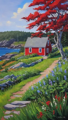 maine,newfoundland,summer cottage,coastal landscape,cottage,fisherman's hut,fisherman's house,nubble,cottages,new england,kennebunkport,crisp point lighthouse,red lighthouse,red barn,farm hut,isle of may,home landscape,coral bush,caquelon,bar harbor,Conceptual Art,Fantasy,Fantasy 30